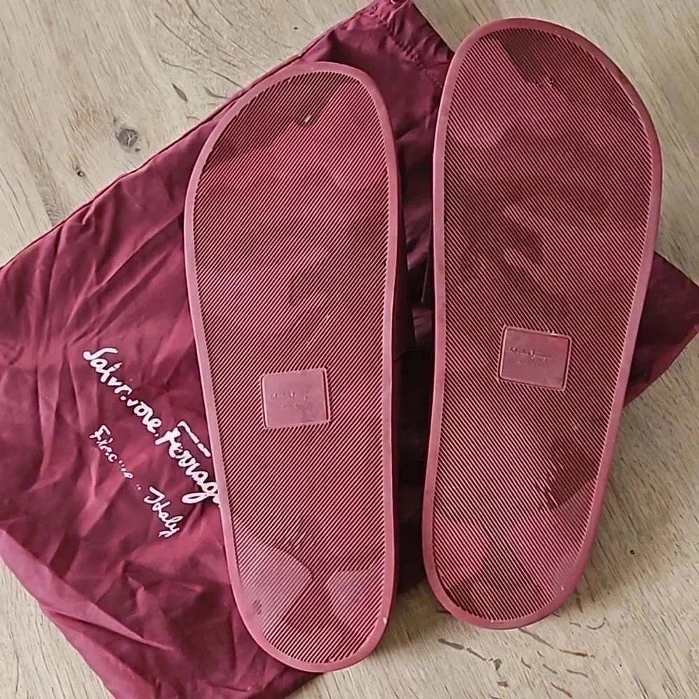 Salvatore Ferragamo Burgundy Slides w/ Dust Bag